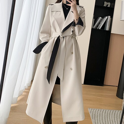 Beige Long Trench Coat,double Breasted Coat for Women,Beige Belted Coat,Long Duster Coat,cotton Rain Coat,Classic Trench Coat,Outerwear