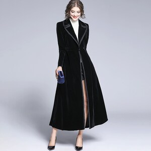 Women Winter Lapel Black Velvet Long Overcoatfall Trench - Etsy