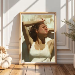 Basking in Light Woman Portrait Art Print Digital Download, Artistic Figure Printable Art Warm Tones Wall Decor Art, Contemporary Wall Art