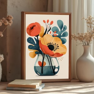 Vibrant Abstract Floral Vase Print: Modern Eclectic Home Decor (Digital Download)