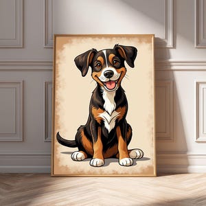 Cucciolo di Appenzeller Sennenhund felice, stampabile, decorazione da parete per cani, download digitale di cane da montagna svizzero, regalo per proprietari di animali domestici