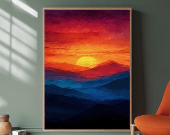 Abstract Mountain Sunset Print: Geometric Landscape Art (Digital Download