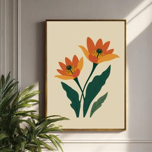 Minimalist Orange Flower Print: Modern Abstract Botanical Art (Digital Download)
