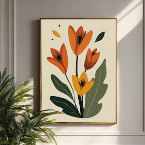 Abstract Tulip Flower Print: Modern Orange Floral Wall Art (Digital Download