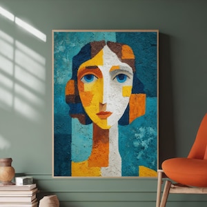 Abstract Woman Portrait Art Print | Modern Geometric Digital Download | Colorful Female Face Wall Decor