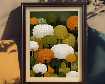 Abstract Forest Wall Art Print, Framed Wood Poster, Botanical Art, Mid-Century Modern Decor