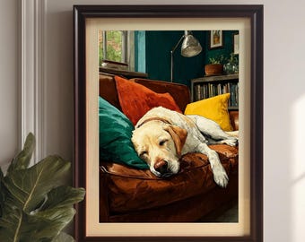 Wood Framed Sleeping Labrador Art Print
