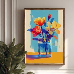 Abstract Floral Vase Art Print: Vibrant Botanical Illustration (Digital Download)