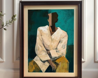 Abstract Figure Portrait Wood Framed Wall Art Print | Modern Cubism Painting Style