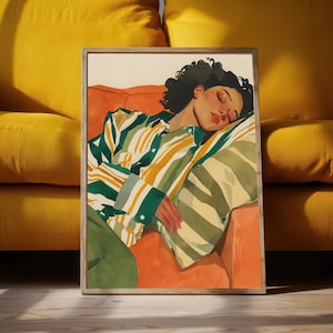 Cozy Comfort Figure Art Printable, Figure with Blanket Illustration, Digital Download, Abstract Relaxation Art, Modern Home Wall Decor