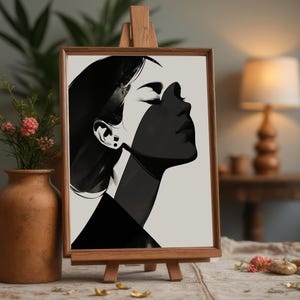 Minimalist Woman Portrait Art Print: Elegant Black and White Illustration (Digital Download)