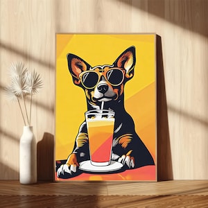 Cool Dog with Sunglasses Art Print | Funny Animal Digital Download | Pop Art Dog Wall Decor, Funky Pet Illustration, Unique Digital Wall Art
