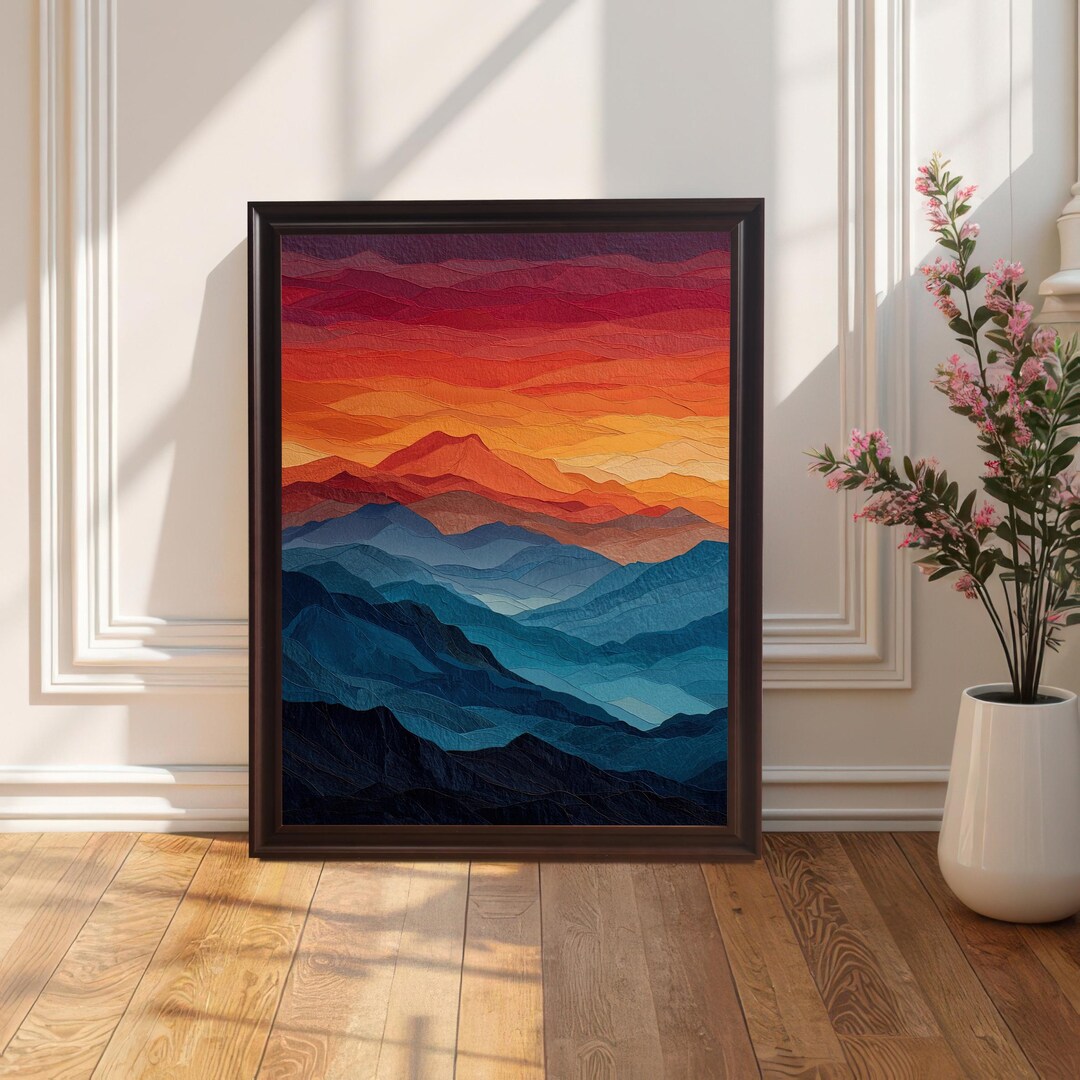 Abstract Mountain Sunset Landscape Giclée Print Wood Framed Wall Art ...