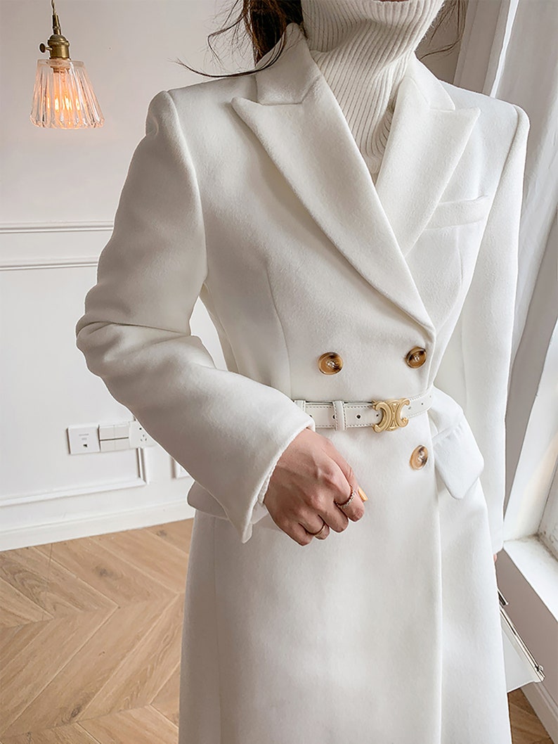 Women White Long Wool Coatwhite Wool Coatwedding Coatwomen Etsy