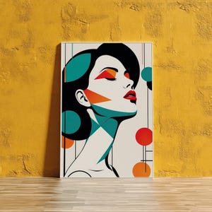 Geometric Woman Portrait Art Print | Modern Abstract Digital Download | Bold and Colorful Female Wall Decor