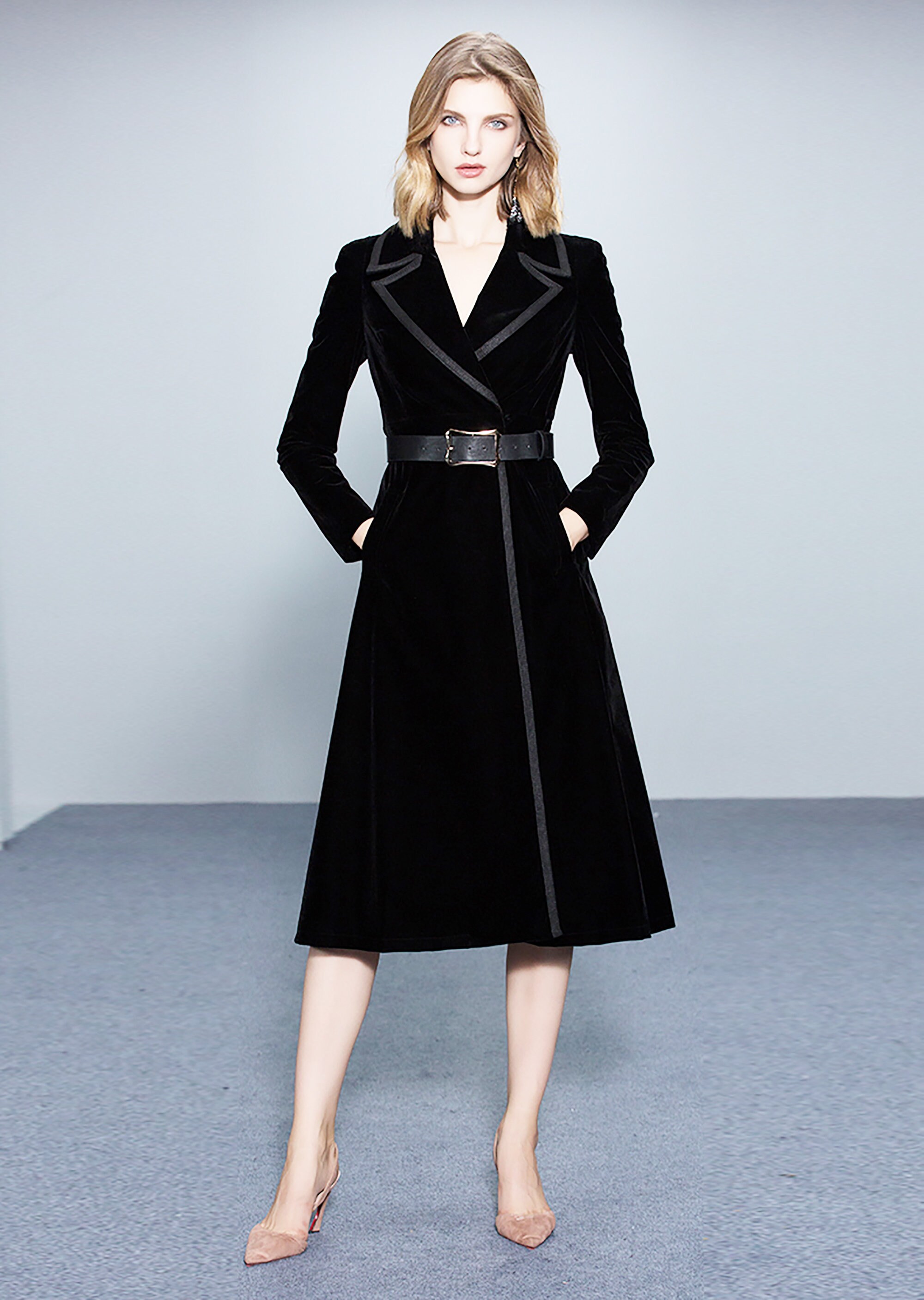 mid length dress coat