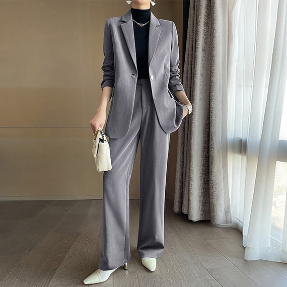 Women Gray Pantsuit2 Piece Pantsuit 