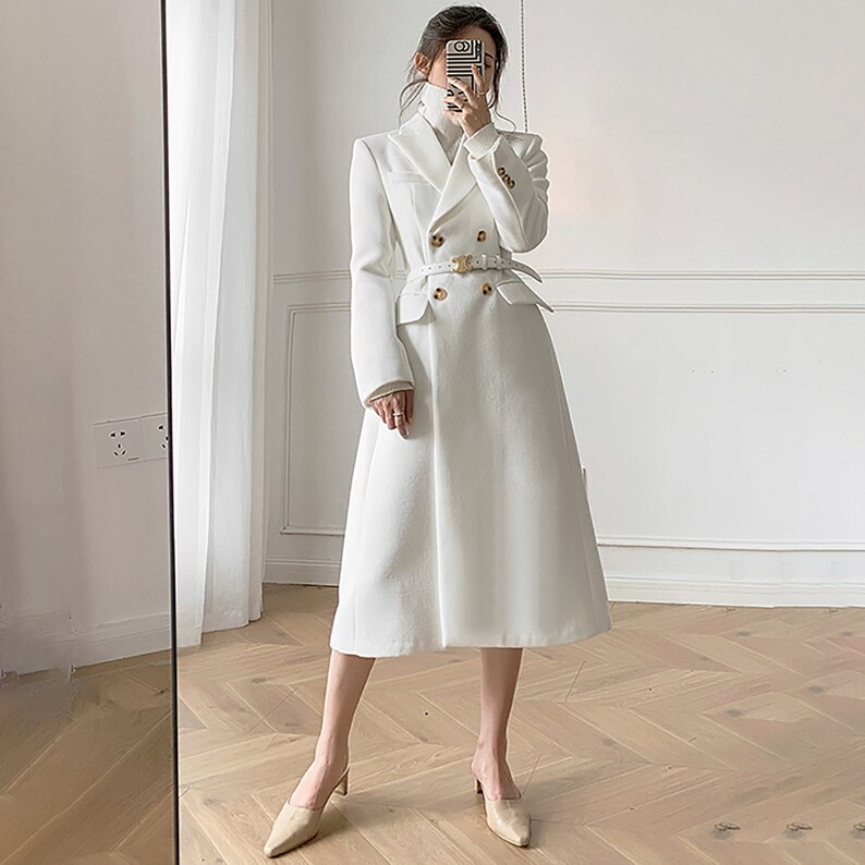 Women White Long Wool Coatwhite Wool Coatwedding Coatwomen Etsy
