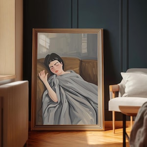 Sleeping Woman Art Printable | Cozy Illustration Digital Download | Resting Figure Wall Decor | Calm Figure Print | Bedroom Wall Art