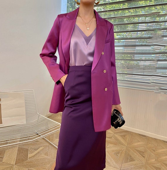 Purple Satin Blazer Suit Dresswomen Loose Trench | Etsy