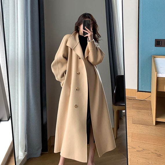 British Style Long Wool Coat in Green Warm Coat Women Vintage Winter Coat  Fit and Flare Solid Coat Maxi Soft Wool Coat With Belt 2842 