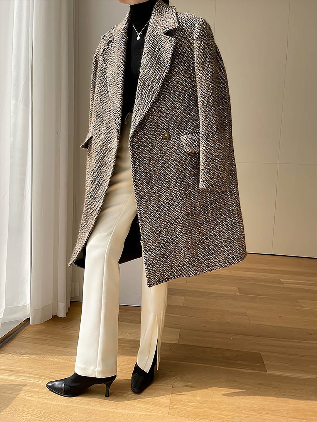 Women Wool Tweed Long Coatlong Wool Coatoversize Wool - Etsy