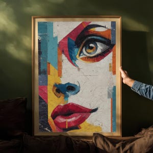 Abstract Woman Face Pop Art Print: Modern Colorful Portrait (Digital Download)