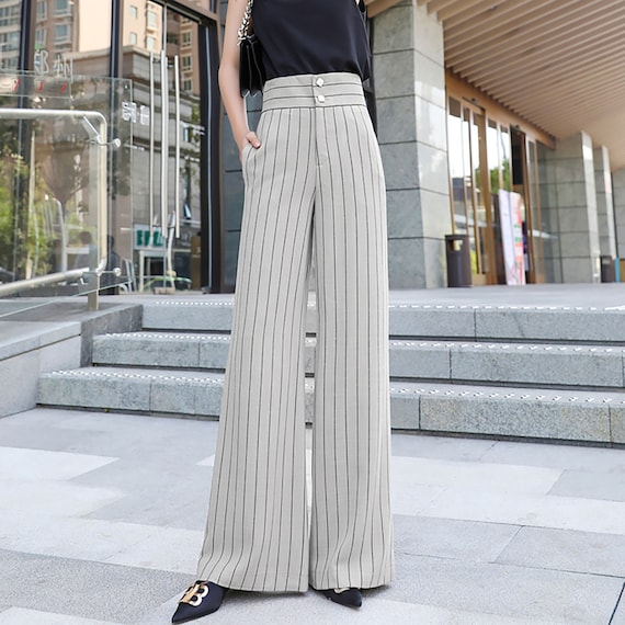 Custom Pants Womenbeige Striped Wide 