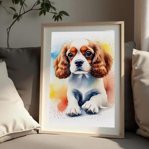 Cute Cavalier King Charles Spaniel Art | Watercolor Puppy Printable | Adorable Dog Wall Art Decor | Instant Download Digital
