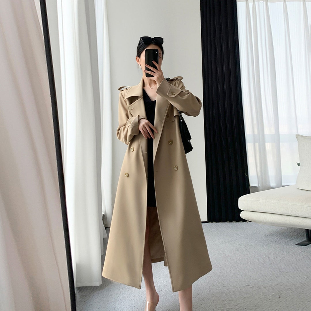 Khaki Trench Coatwomen Long Rain Cottonepaulet Trenchbelted Etsy