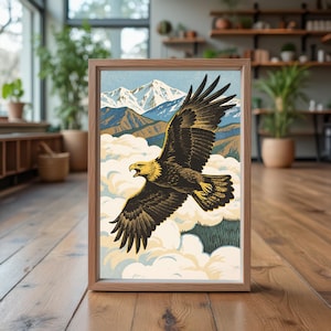 Vintage Eagle Soaring Wall Art Printable | Majestic Mountain Landscape Art | Nature Wildlife Art | Home Decor | Digital Downloadable