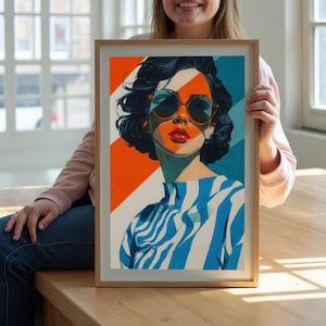 Chic Striped Woman Portrait Art Printable | Vibrant Pop Art Digital Download Wall Art | Modern Fashion Illustration Decor