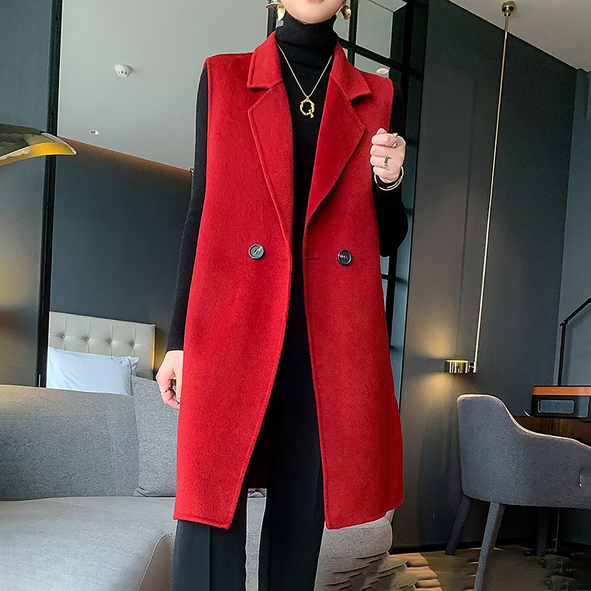 wool long vest womens