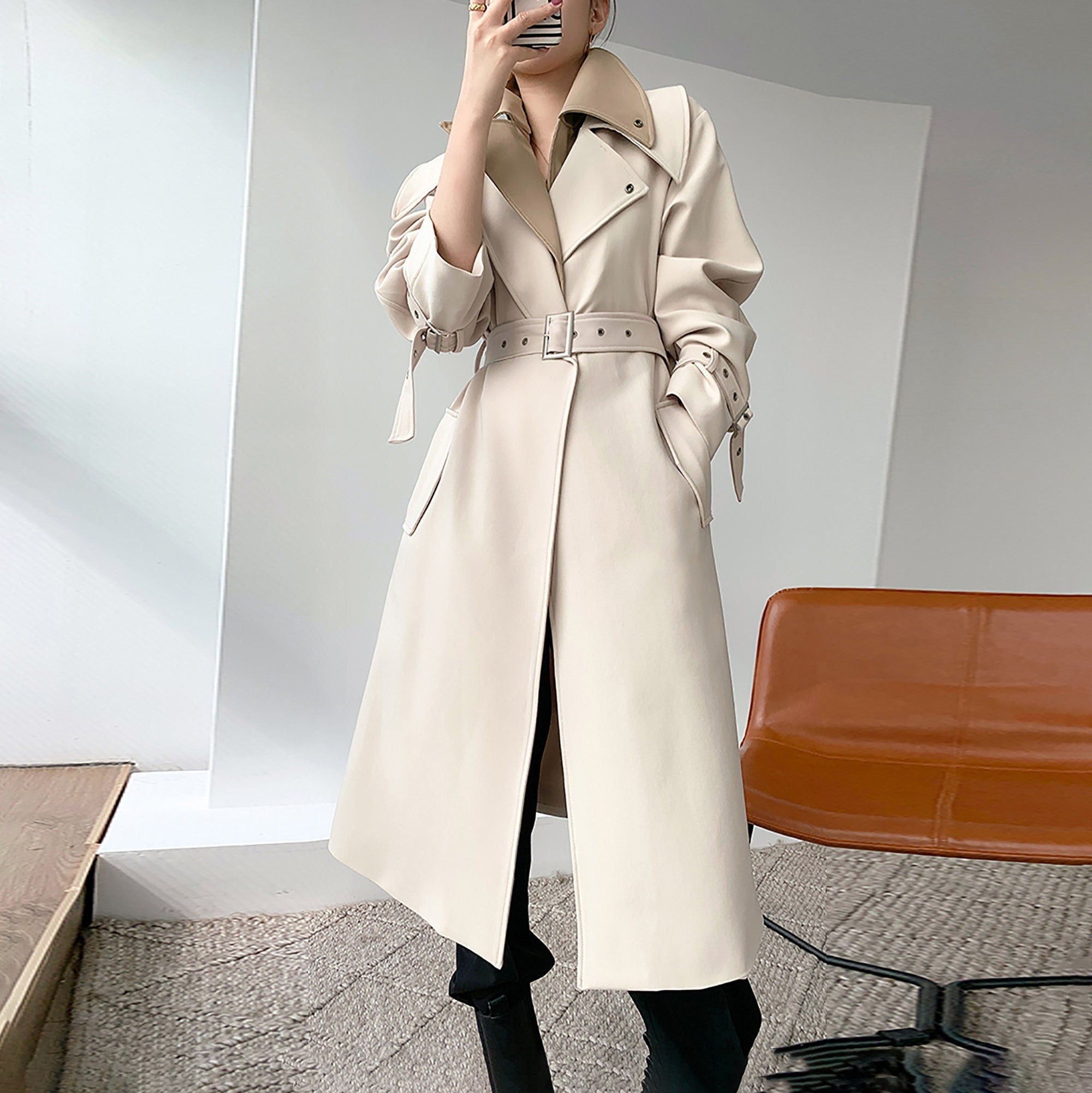 Her lip to Belted Dress Trench Coat M-