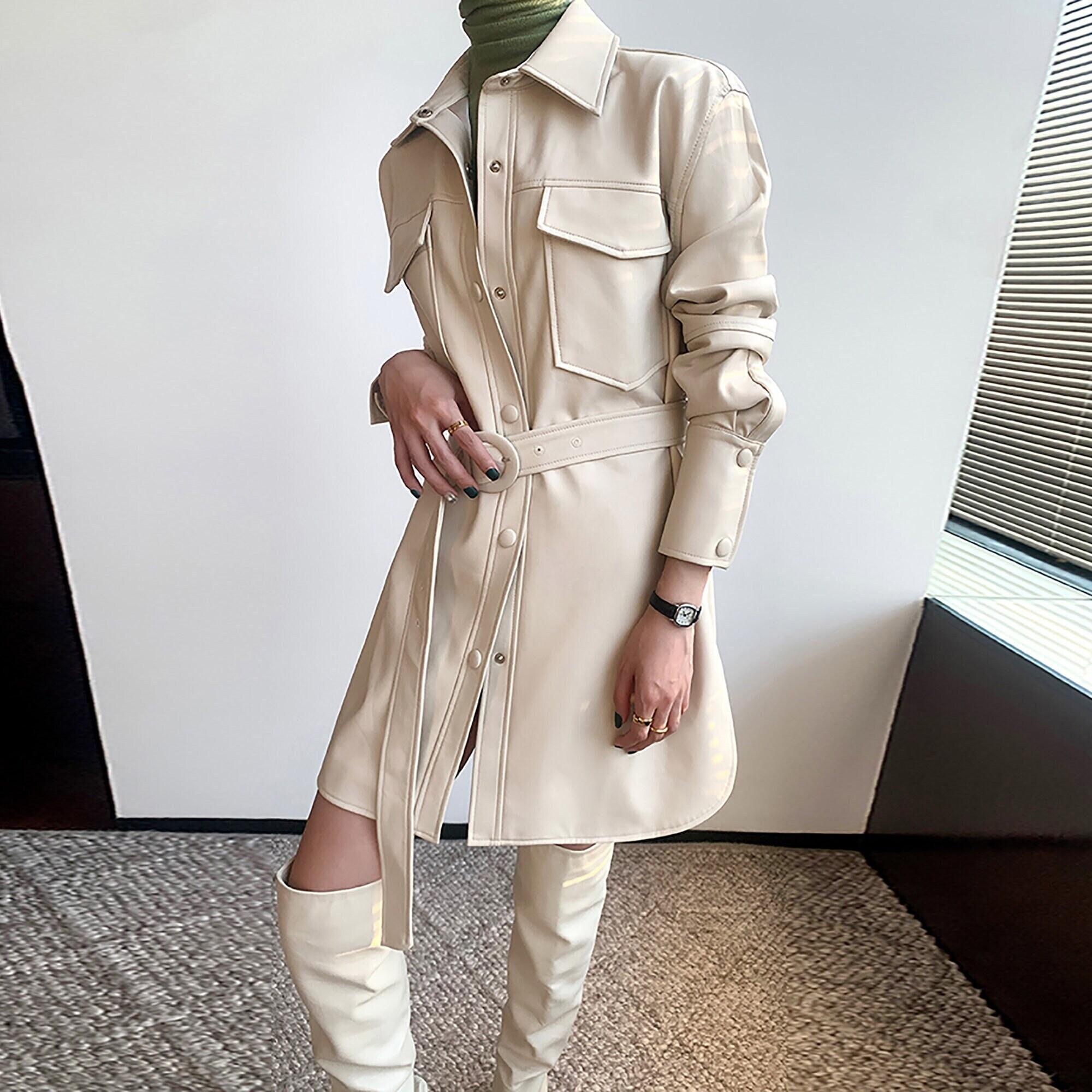 White Leather Shirt - Etsy