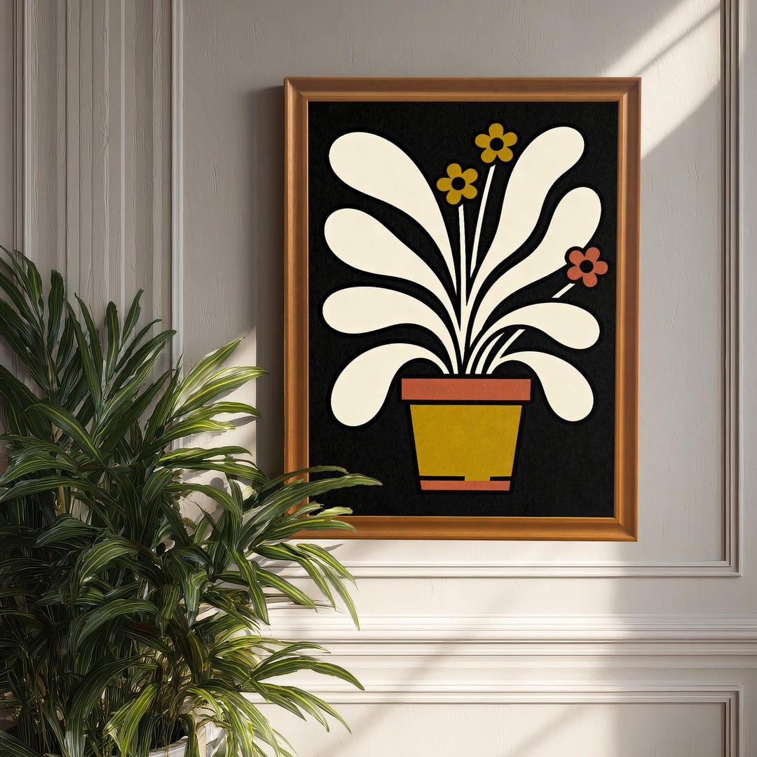 Abstract Potted Plant Floral Illustration Art Print - Geometric Pattern ...