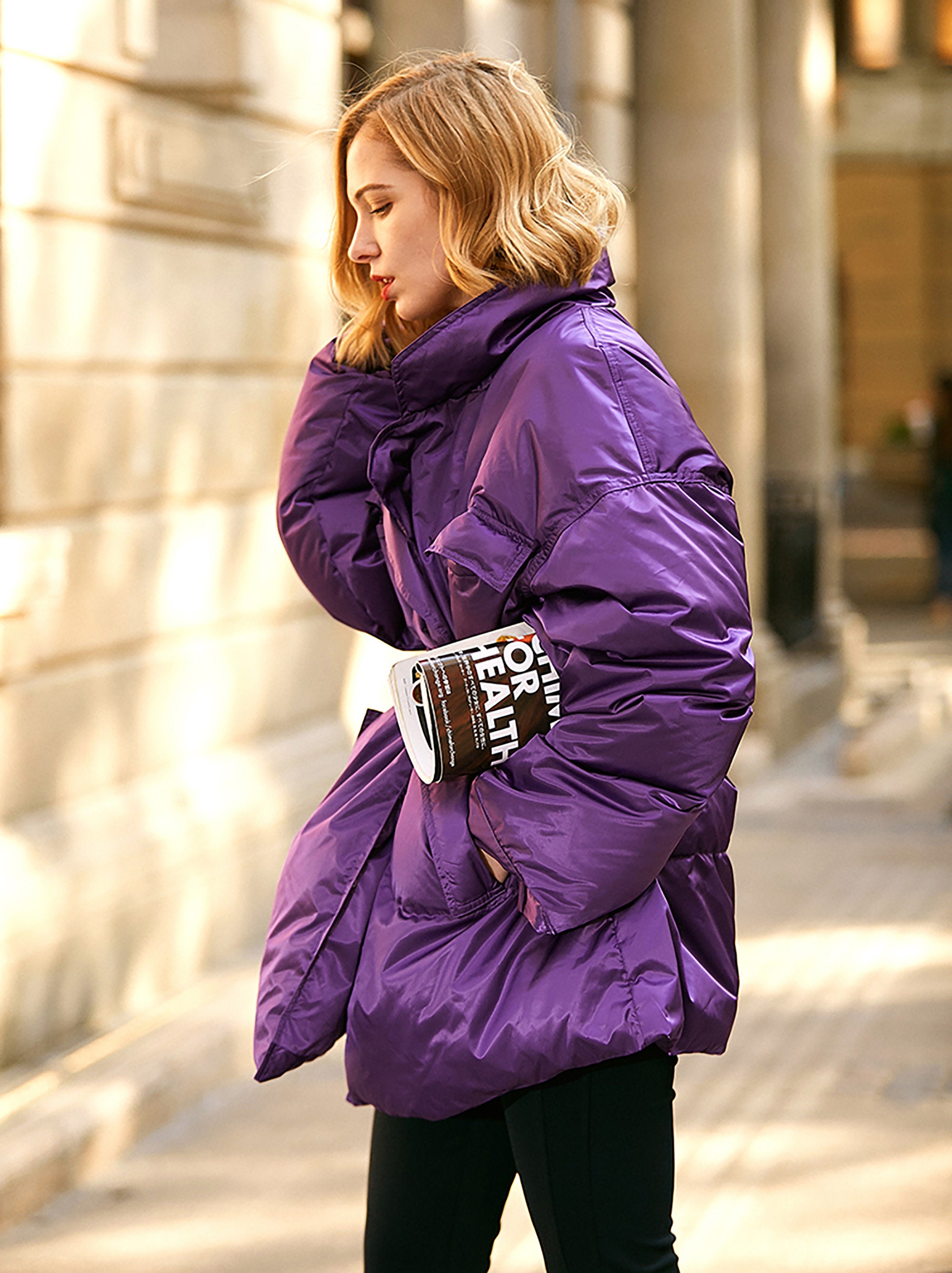 purple down coat womens