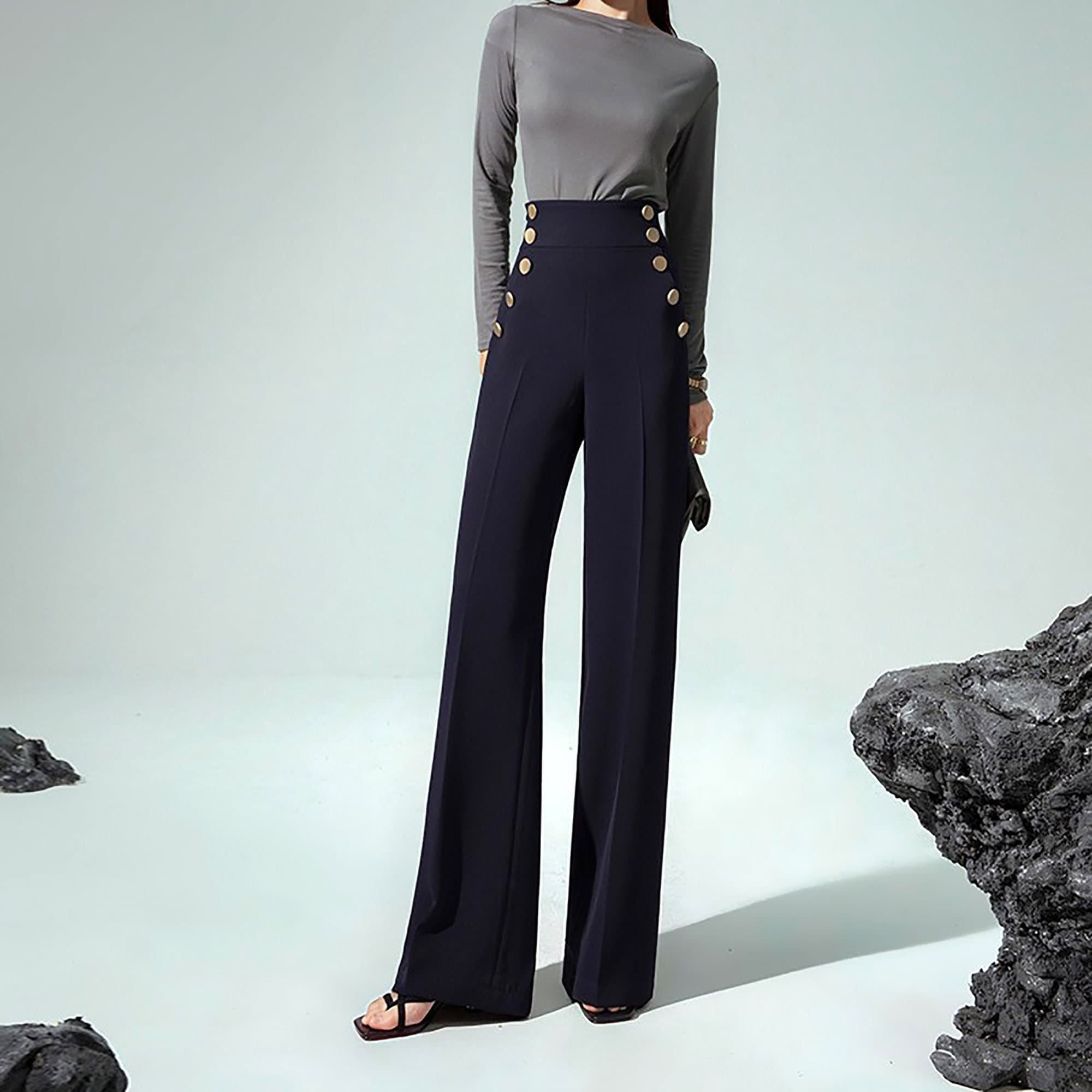 Super High-waist Long Pantsnavy Blue Wide-leg Pantsspring - Etsy Australia