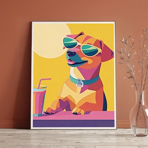 Colorful Dog Print Digital Download | Abstract Digital Wall Art | Printable Modern Animal Illustration |  Funky Pet Wall Art Decor for Home