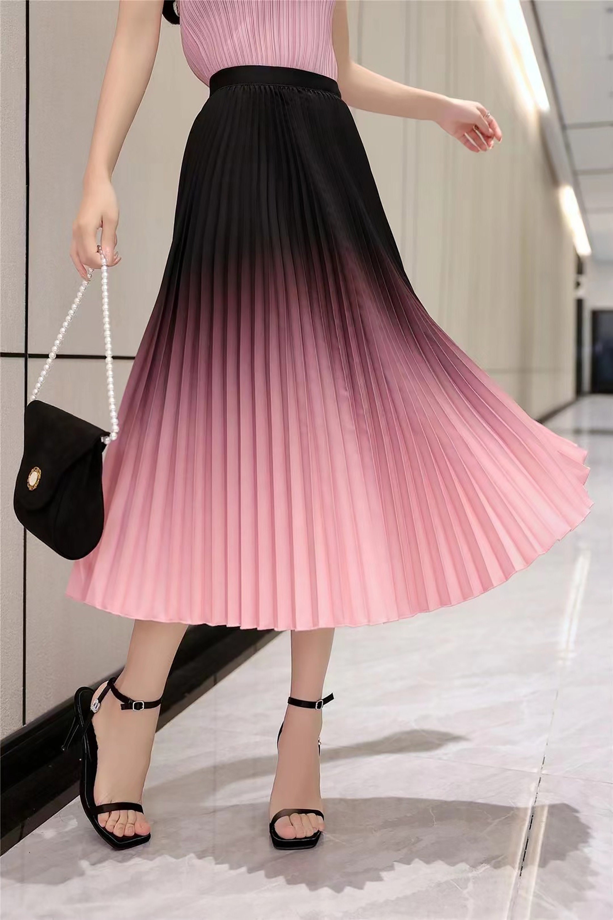 Gradient Pink Pleated Skirt Women's Skirt Elegant Skirt - Etsy Israel