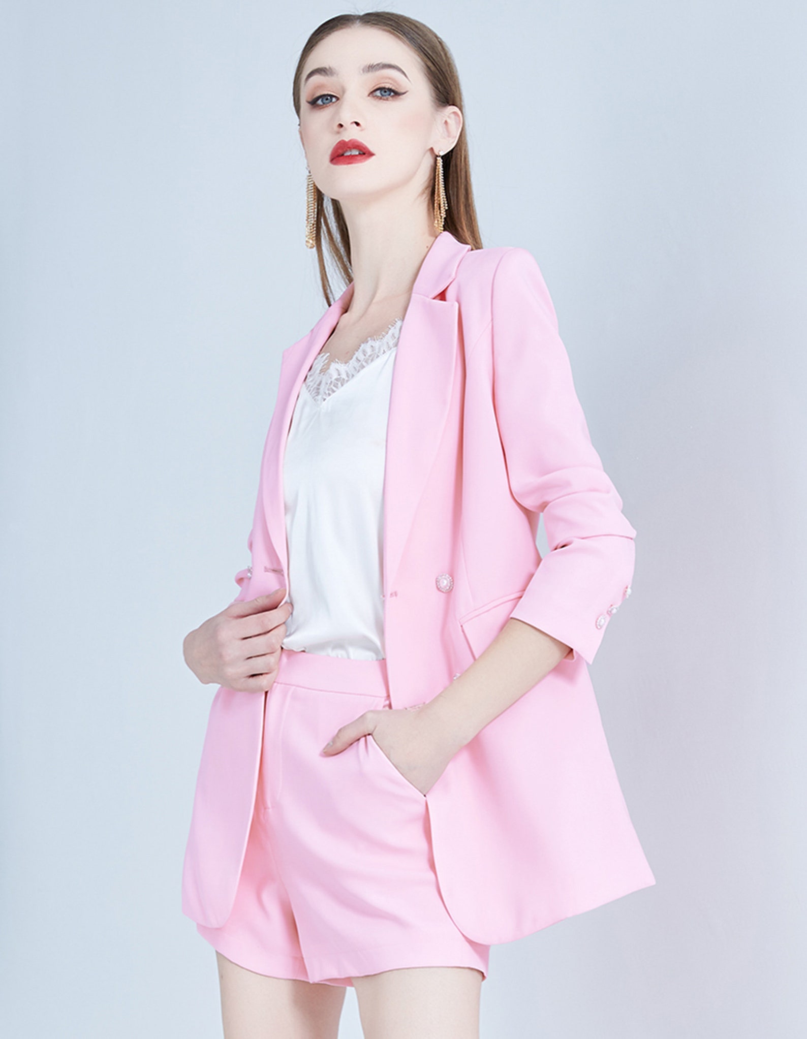 Damen Pink Blazer Shorts 2 Teiliges SetFashion Office Lady Etsy