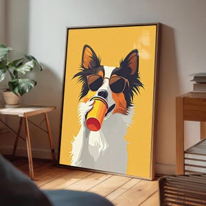 Cool Collie Dog Art Print | Funny Animal Printable Illustration Digital Download | Pop Art Pet Wall Decor | Modern Digital Wall Art