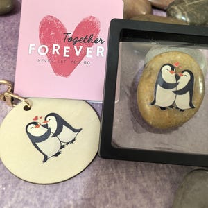 パーソナライズされた吊り下げオーナメント、グリーティングカード、ペンギンアートストーンギフトボックス、記念日、誕生日、心のこもったギフトに最適