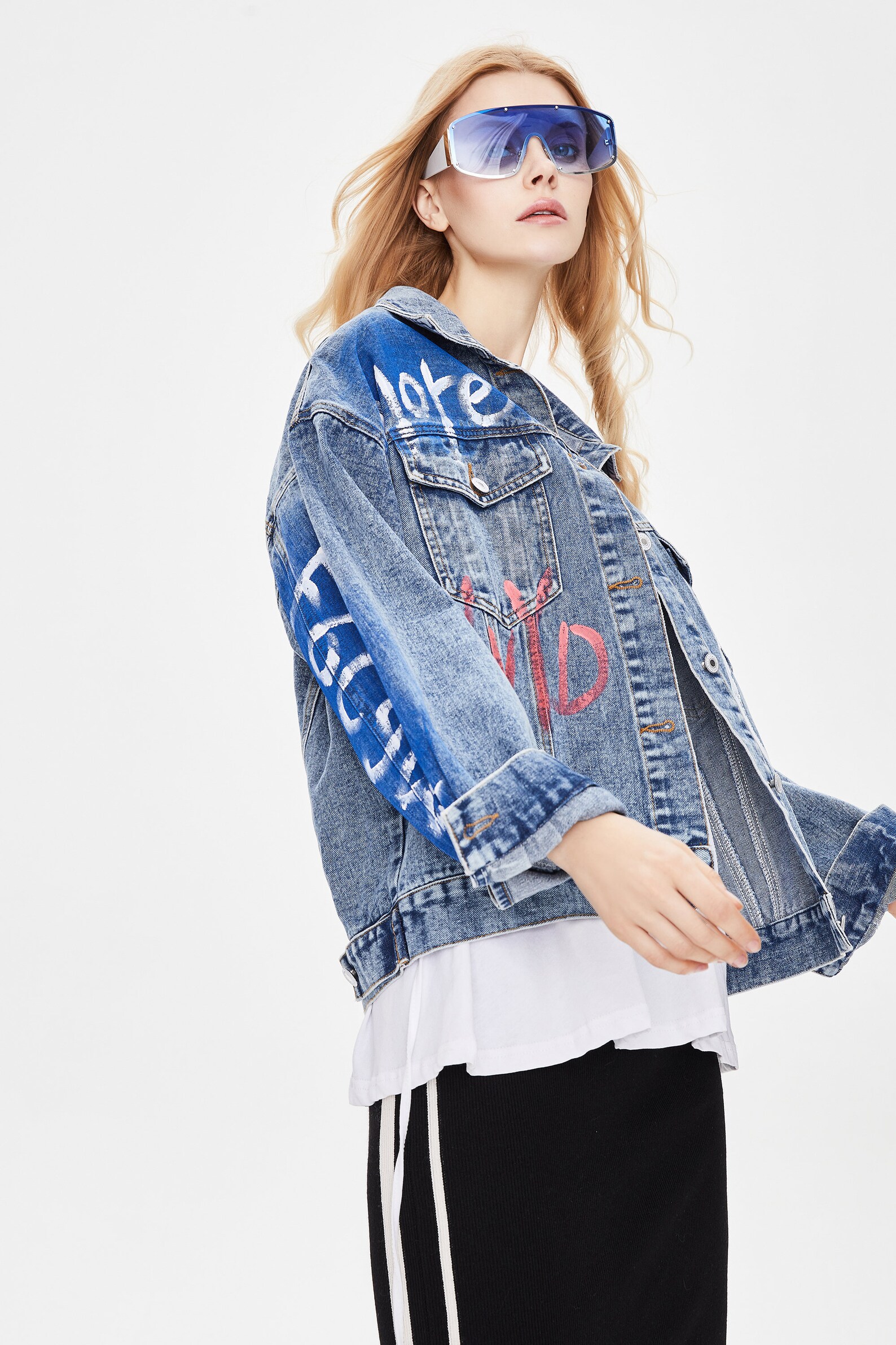 Graffiti Printed Denim Jacket Etsy