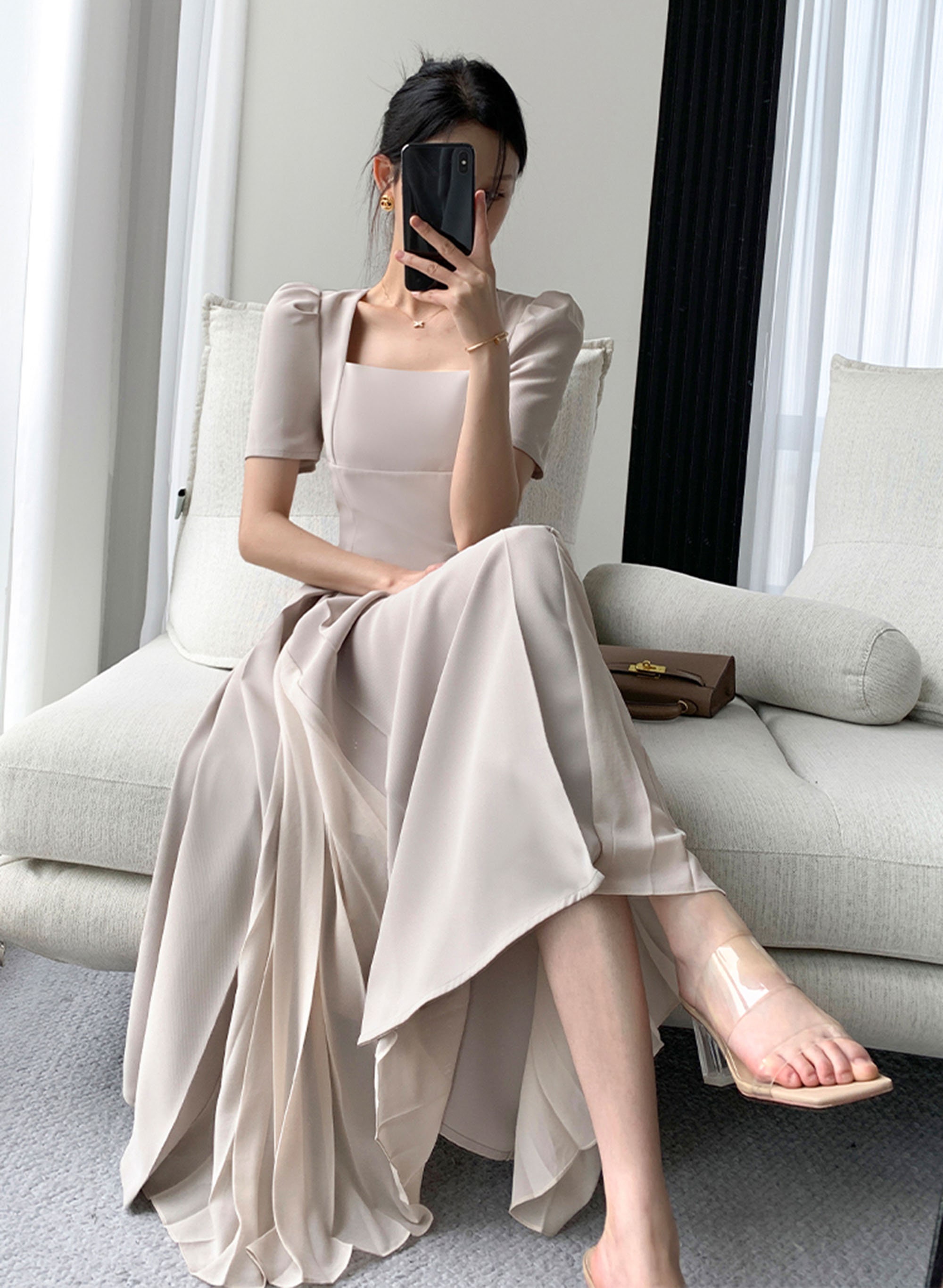 Cream Long Dresspleated Dressivory Midi Dressbusiness Woman Etsy