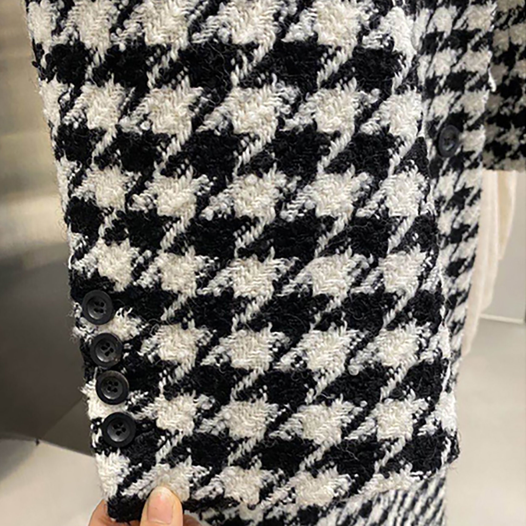 Women Houndstooth Long Wool Coatplaid Tweed Long Coatwinter | Etsy