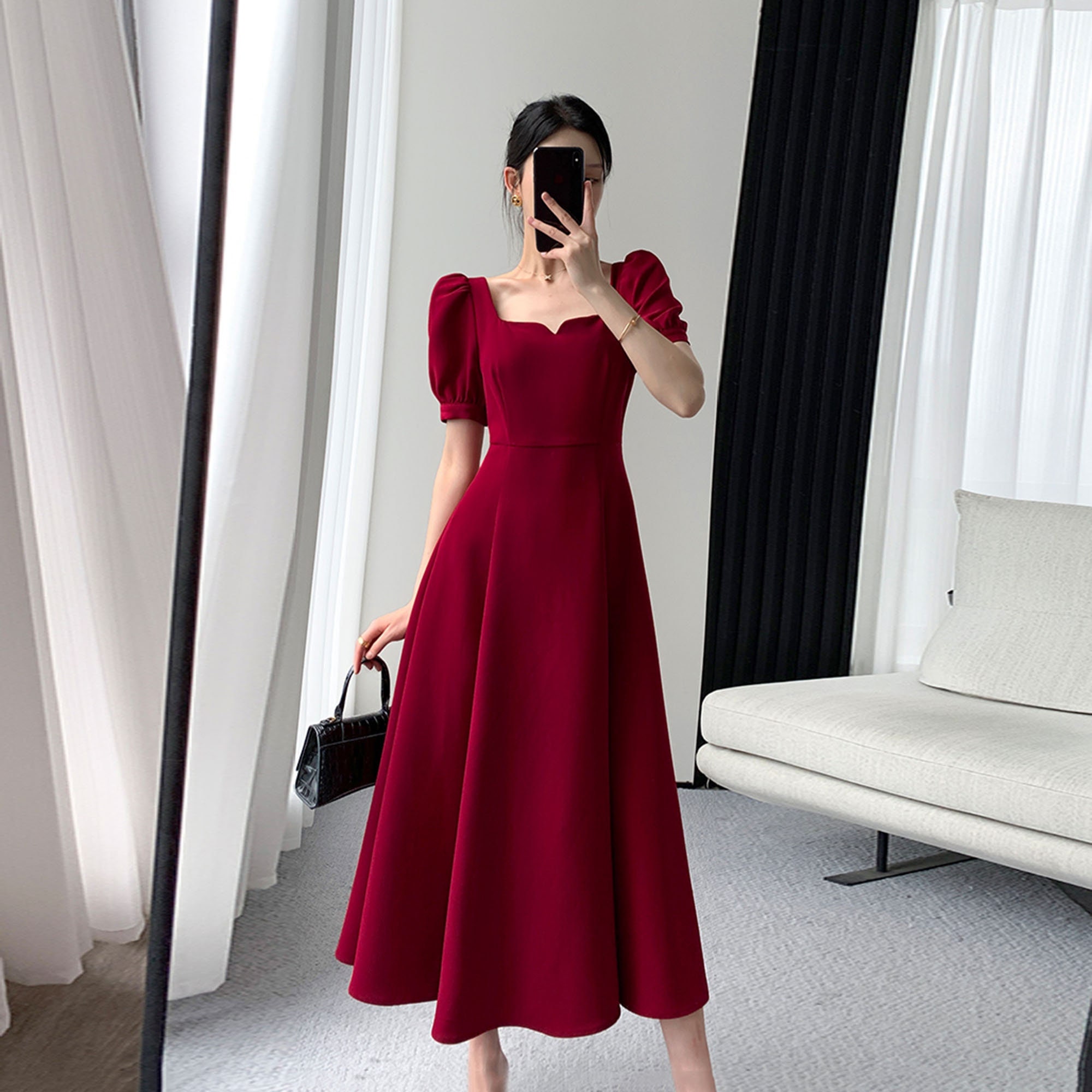 Burgundy Midi Dress - Etsy