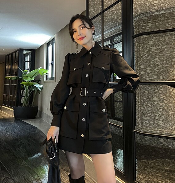 Spring Autumn Black Single-breasted Lantern Sleeve Jacket - Etsy