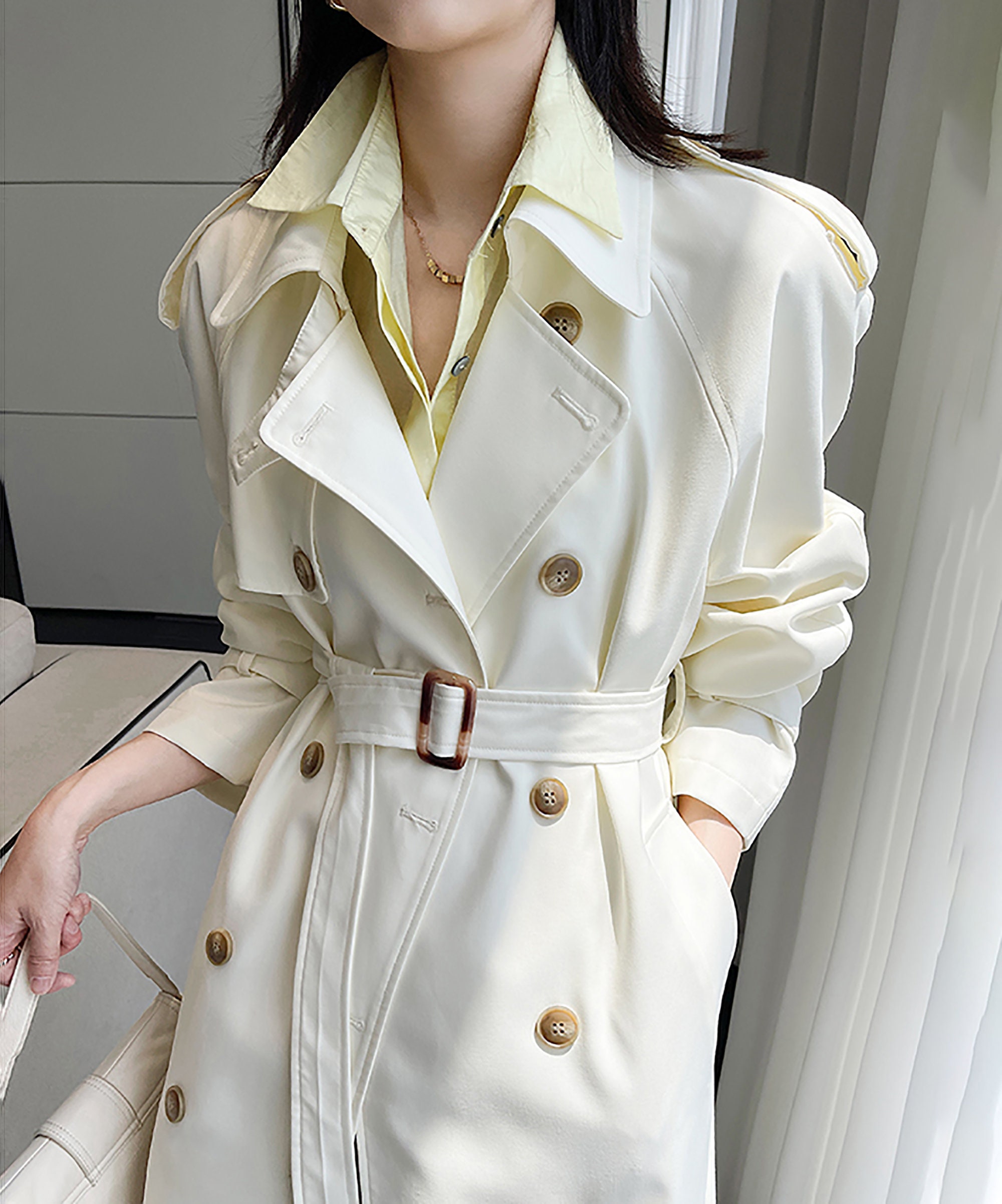 Off White Trench Coat for Womenlong Trench Coatbelted - Etsy