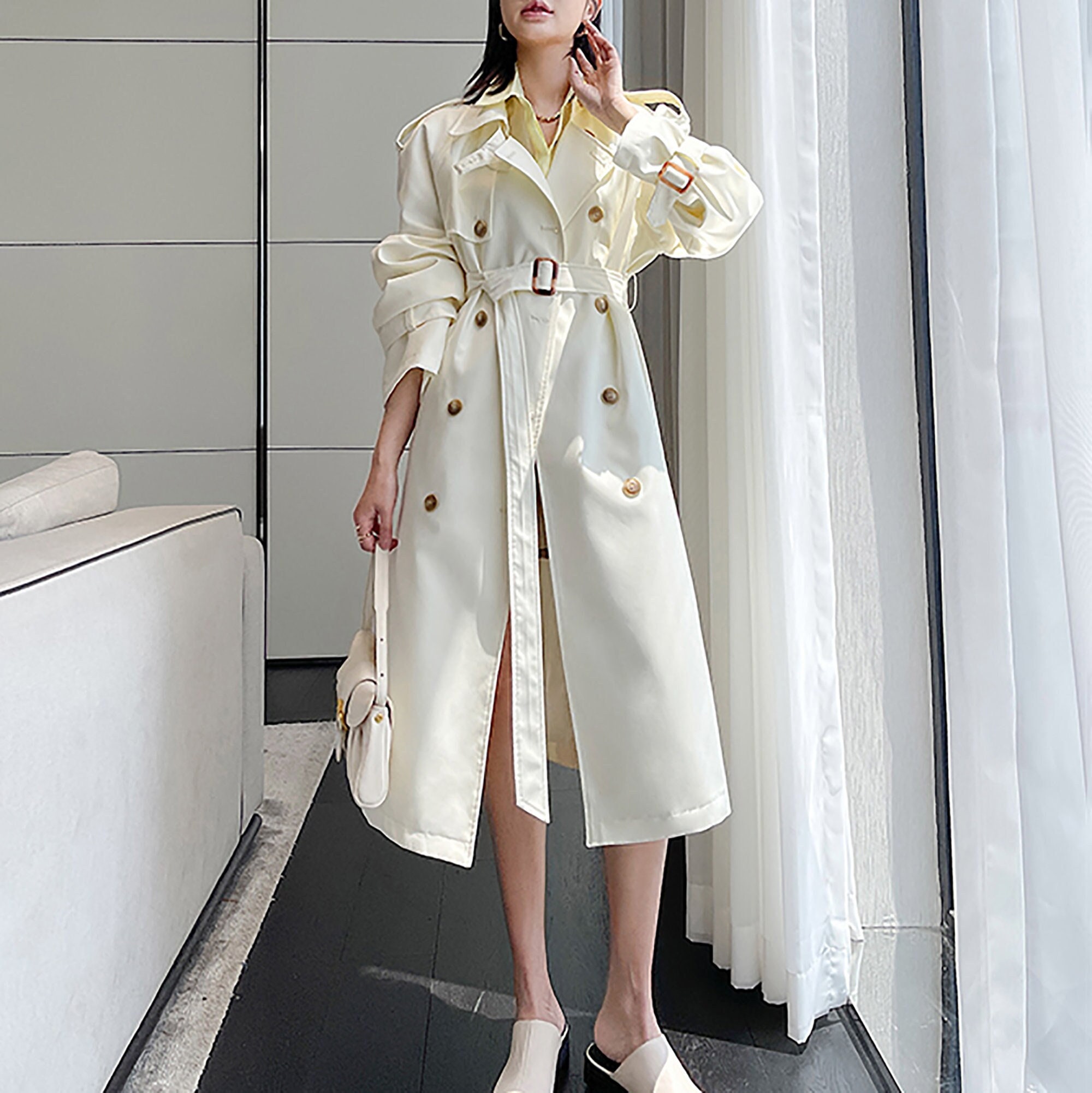 Off White Trench Coat for Womenlong Trench Coatbelted - Etsy